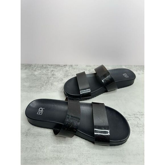 BP Sandals‎ Womens Size 7 Black Double Strap Open Toe Slip On Glittery Slides - Picture 6 of 9